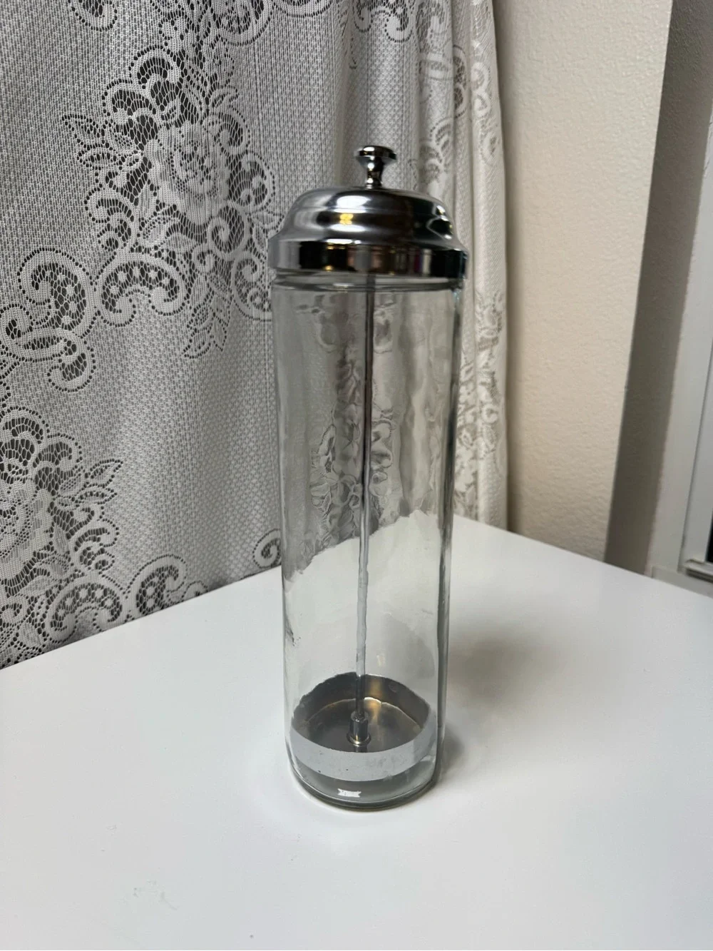 Vintage Glass Countertop Makeup Brush Holder Floating Lift Lid Vanity Organizer